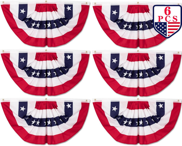 6 PCS 4Th of July Decorations Outdoor, 1.5 X 3 FT American Flag Banner, Patriotic Bunting USA Pleated Fan Flags US Half Fan Flag Independence Day