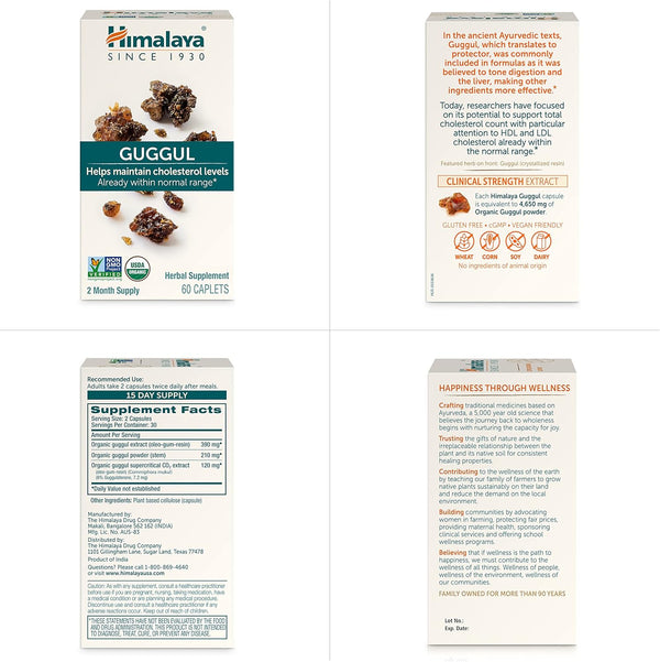 Himalaya Guggul - Herbal Liver Support for Liver Detox, Cholesterol, HDL & LDL Support - Vegan, Non-GMO, Gluten Free, 720 mg, 60 Capsules 60 Count