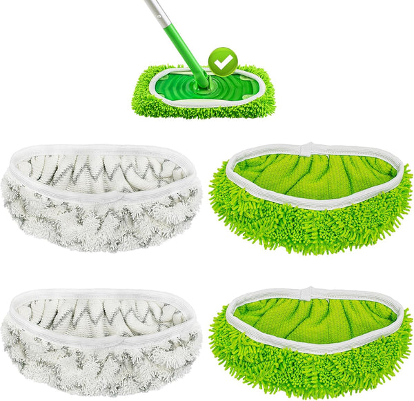 4 Pack Reusable Mop Pads Compatible with Swiffer Sweeper Mop,Wet Pads Refill & Dry Sweeping Cloths,Chenille & Microfiber Refill Pads for Wood