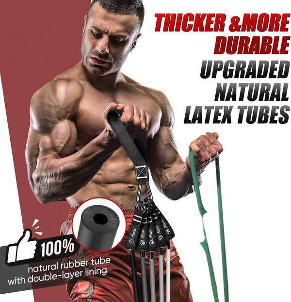Resistance Bands, Exercise Bands for Working Out, Workout Bands Men, Fitness Bands Set with Handles, Door Anchor, Home Gym Equipment for Musle