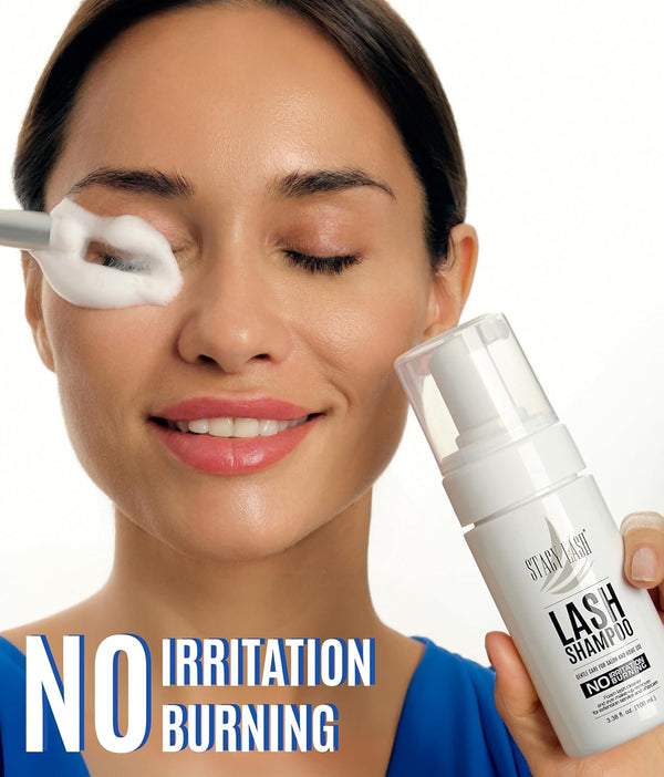 STACY LASH Eyelash Extension Shampoo + Brush / 1.69 fl.oz / 50ml / Eyelid Foaming Cleanser/Wash for Extensions & Natural Lashes/Safe Makeup