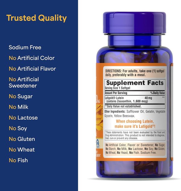 Puritan'S Lutigold Lutein 40Mg Zeaxanthin 1600 Mcg 60 Softgels Free USA Shipping