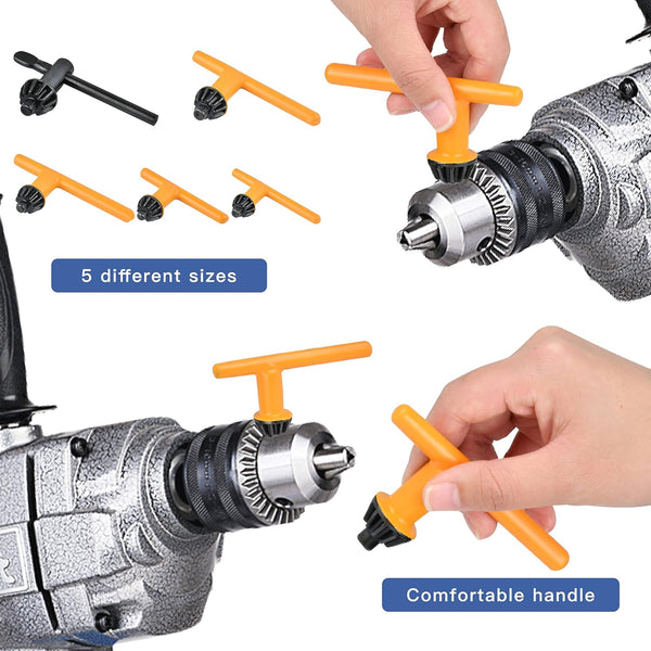 5 Sizes Drill Chuck Key Wrench, High Hardness Carbon Steel Replacement Drill Press Chuck Key for Drill Clamping Tool (Chuck Diameter: 1/4" / 3/8