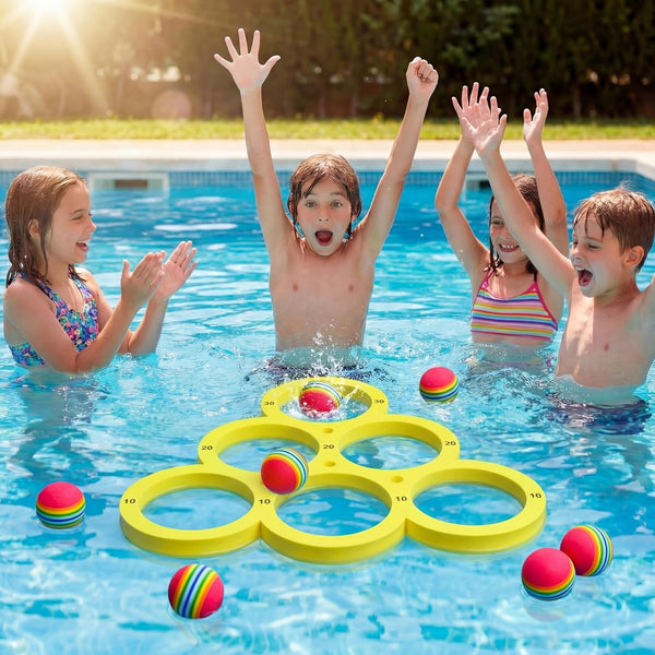 Hiboom Pool Toys Games Set, Water Sports Toys for Pool Floating Throwing Games with 10 Rainbow Golf EVA Balls, Fun Gifts, Floating Pool Water Toys