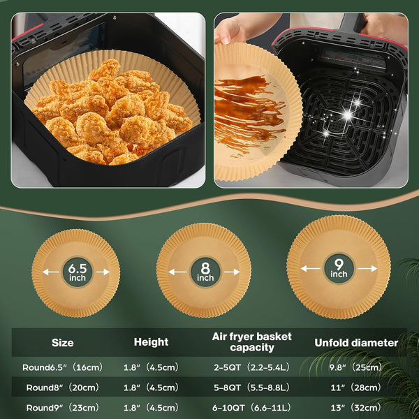 Air Fryer Paper Liners Disposable: 150Pcs 8 Inch Special round Liners for Air Fryer, Grease and Water Proof Non Stick Basket Parchment Paper