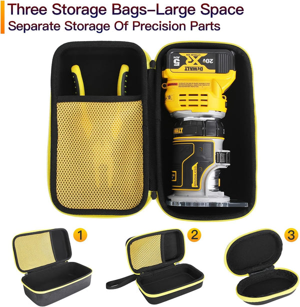 3 Pcs Hard Case for DEWALT 20V Max XR Cordless Router, Brushless(Dcw600B), Portable Carrying Storage Bag for Router Bits