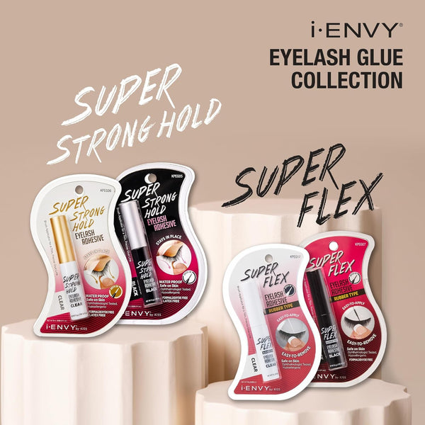 Iâ¢Envy Super Strong Hold Eyelash Adhesive, Waterproof, 48-Hour Long-Lasting Lash Glue, Latex-Free, Hypoallergenic, Quick-Drying with Brush-On