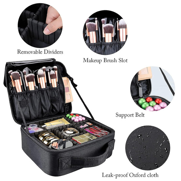 Gzcz Travel Makeup Bag,10.4 Inches Portable Makeup Case Cosmetic Train Case Organizer Artist Storage Bag with Adjustable Dividers for Cosmetics