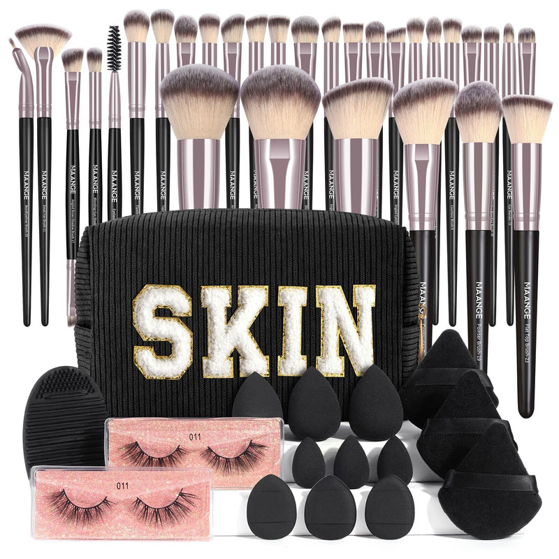 MAANGE Makeup Brushes Set 46 Pcs Makeup Tool Set Premium Synthetic Brush Make up Brush Set Multi-Functional Makeup Kit (Black, 46 Piece Set)