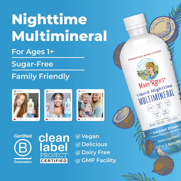 Maryruth'S Liquid Nighttime Multimineral | Sugar Free | Calm Magnesium Citrate | NO Melatonin | Calcium Magnesium Zinc | Muscle Relaxation |