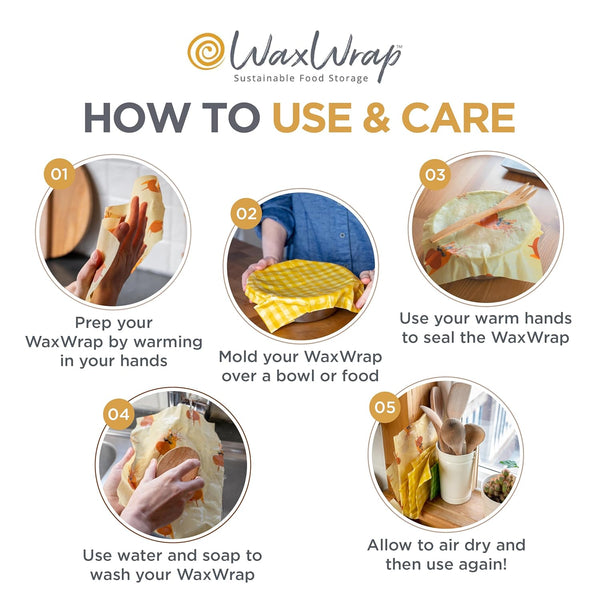 Waxwrap Beeswax Wraps for Food, Organic Cotton Food Bags - Sustainable Plastic Bag Alternative, Reusable Snack Bags, Bees Wax Wraps Reusable Food