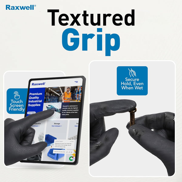 Raxwell Heavy Duty Disposable Gloves Latex Free | 6.5 Mil Black Nitrile Gloves X-Large | 100 Count Powder Free & Chemical Resistant | Food Grade,