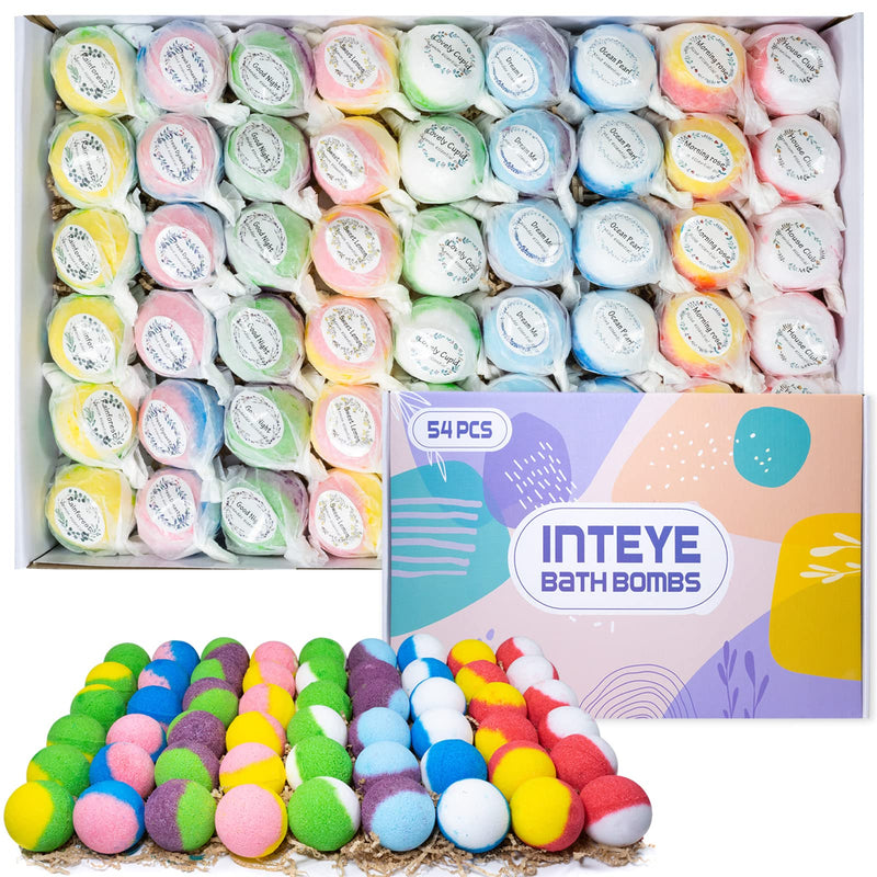 INTEYE Luxury Bath Bombs Gift Set - 54Pc Skin-Nourishing Mineral Bath Salts with Natural Essential Oils & 9 Aromas | Spa-Qualit Self-Care for