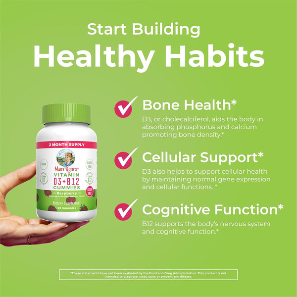 Maryruth Organics Sugar Free | 2 Month Supply | Vitamin D & B12 Vitamin Supplements for Adults & Kids | Bone Health | Immune Support | Vegan |