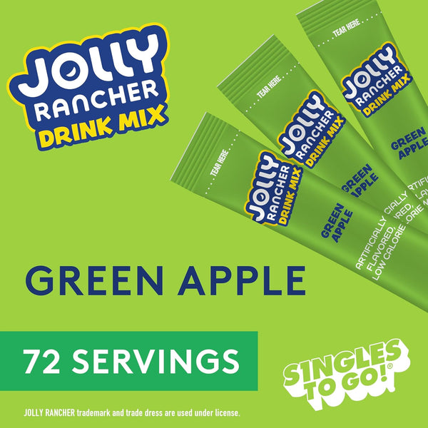 Jolly Rancher Singles to Go Powdered Drink Mix, Green Apple, 72 Total Servings, Sugar-Free Drink Powder, Just Add Water, 0.62 Ounce (Pack of 12)