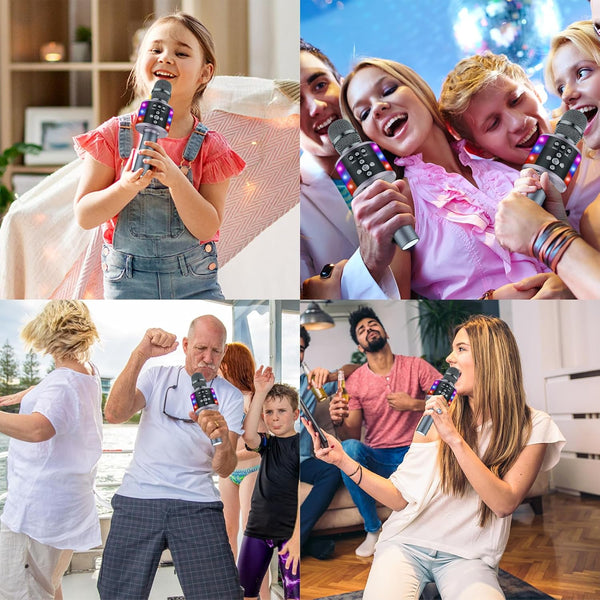 BONAOK Karaoke Microphone for Kids & Adults - Bluetooth Microphones Singing Mic with Disco Lights, Echo Effect, Built-In Speaker Portable Karaoke