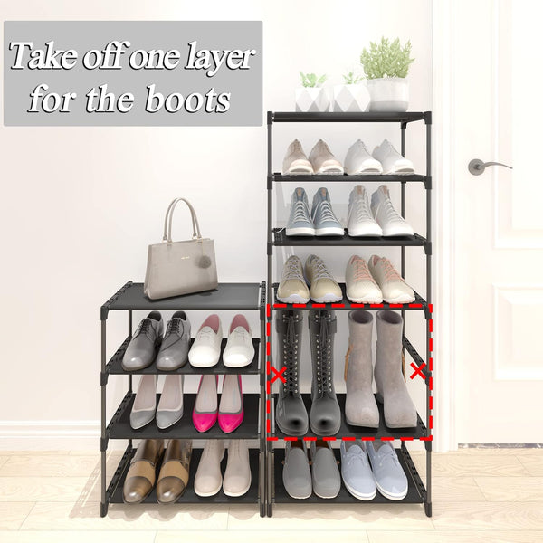 4-Tier Small Shoe Rack .Stackable Shoe Shelf Storage Organizer for Entryway Hallway Closet Bathroom Living Room (Black)