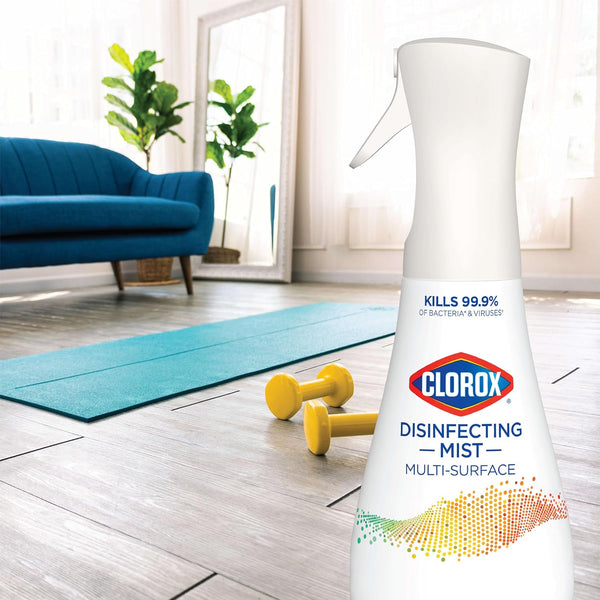 Clorox Disinfecting Mist, Eucalyptus Peppermint, Household Essentials, 1 Spray and 1 Refill, 16 Oz Each