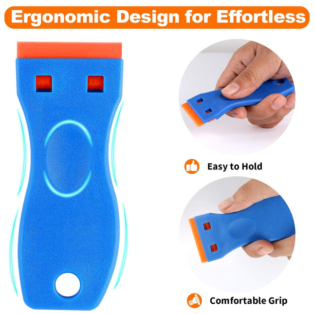 KUSUFEFI Plastic Razor Blade Scraper, 2PCS Scraper Tool with 60PCS Plastic Blades, Cleaning Scraper Remover for Stickers