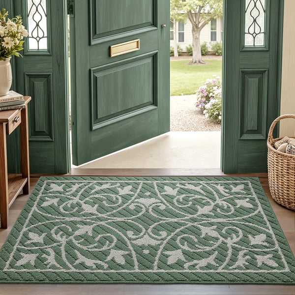 DEXI Front Door Mat Entryway, inside Entrance Doormat, Non Slip Washable Entry Mats, 19.5X31.5,Dark Sea Green