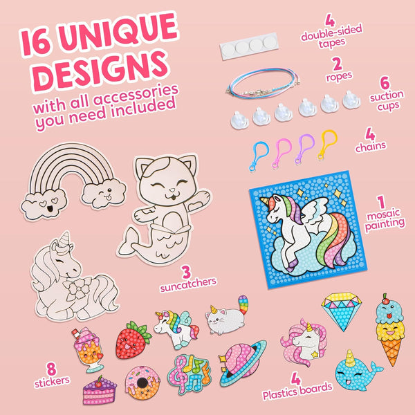 Klever Kits 16 Projects Gem Painting, Kids Diamond Gem Painting Kit with 5D Gem, Arts and Crafts for Girls Ages 6-12, Gem Craft Activities Kits,