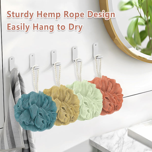 Shower Loofah Bath Sponge, 60G Loofah Exfoliating Body Scrubber, 4 Color Mesh Shower Pouf Balls for Body Wash (Caramel Coffee)