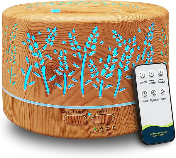 Diffusers for Essential Oils Large Room 600Ml,Essential Oil Diffusers for Home with R/C,Cool Mist Humidifier,7 Colors Lights & 3 Mist Mode