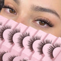 Onlyall Natural Lashes Wispy Lashes Natural Look False Eyelashes Natural Flared Eyelashes False Eye Lashes Soft Fluffy Lashes 7 Pairs D-K06, Black