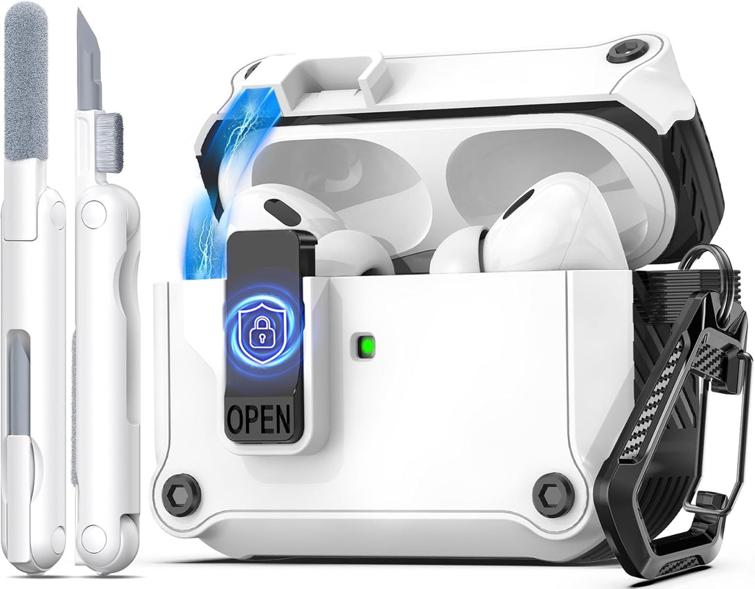 R-Fun Compatible with Airpods Pro 2Nd Generation 2023(Usb-C),2022(Lightning Cable),1St Gen 2019 Charging Case, Full Drop Protection Auto Pop-Up Lid Design with Cleaner Kit,White