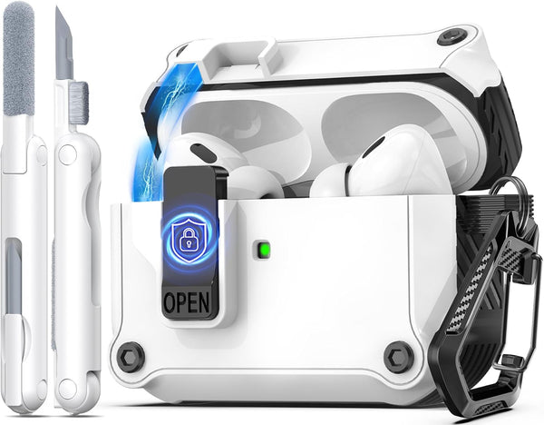 R-Fun Compatible with Airpods Pro 2Nd Generation 2023(Usb-C),2022(Lightning Cable),1St Gen 2019 Charging Case, Full Drop Protection Auto Pop-Up Lid Design with Cleaner Kit,White