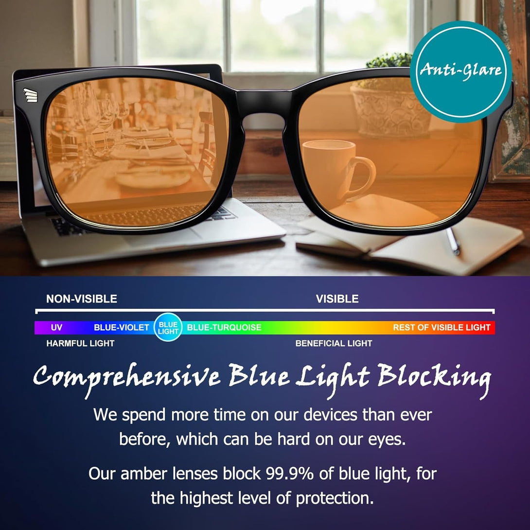 2 Pack Blue Light Gaming Glasses Men Woman, Computer Gaming Glasses Men Blue Light Filtering Anti-Fatigue & Eye Strain