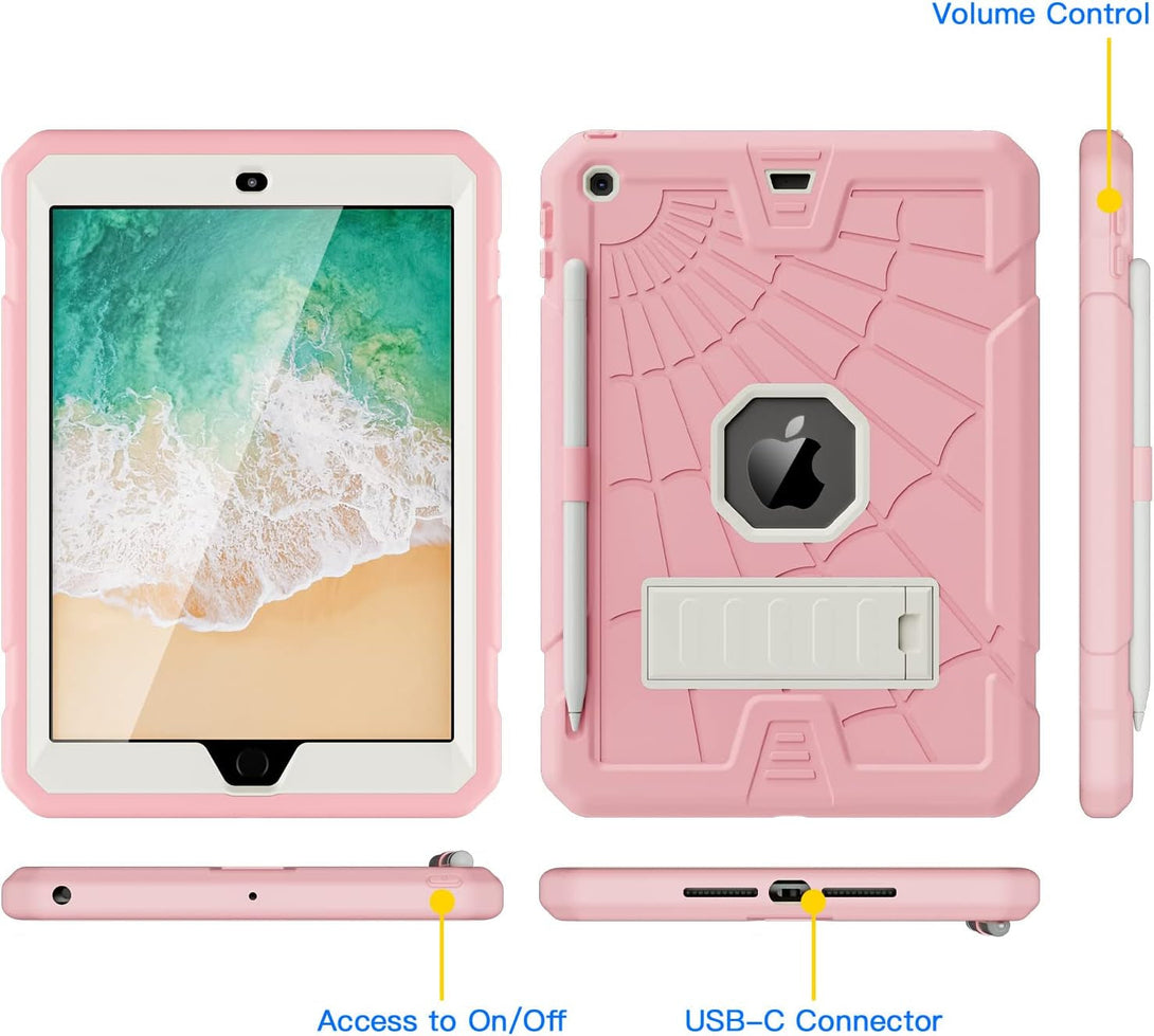 SIBEITU Ipad 9.7 Inch Case for Kids | Ipad 6Th Generation Cases with Stand | Ipad 5Th Generation Case W/Pencil Holder 2018/2017 | Slim Shockproof Protective Case for Ipad 9.7 Inch 5Th/6Th Gen Pink