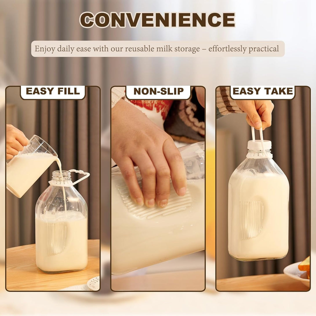 Glass Milk Jugs Bottle - 64Oz Water Container with Airtight Screw Lid, Half Gallon Juice Jar Pitcher for Storage Iced or Hot Drinks in Refrigerator, Set of 1