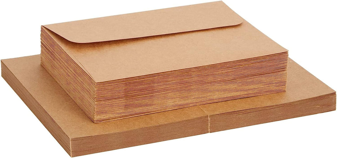 50 Pack Blank A7 Kraft Paper Cards and Envelopes, All Occasion 5X7 Note Cards for Invitations, Open When Letters