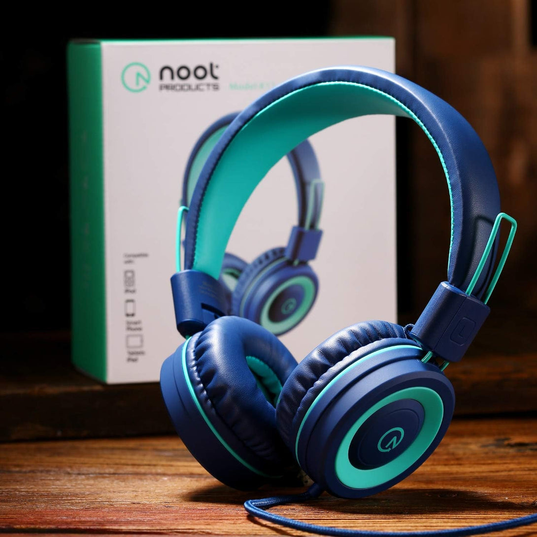 Kids Headphones - Noot Products K11 Foldable Stereo Tangle-Free 3.5Mm Jack Wired Cord On-Ear Headset for Children/Teens/Boys/Girls/Smartphones/School/Kindle/Airplane Travel/Plane/Tablet (Navy/Teal)
