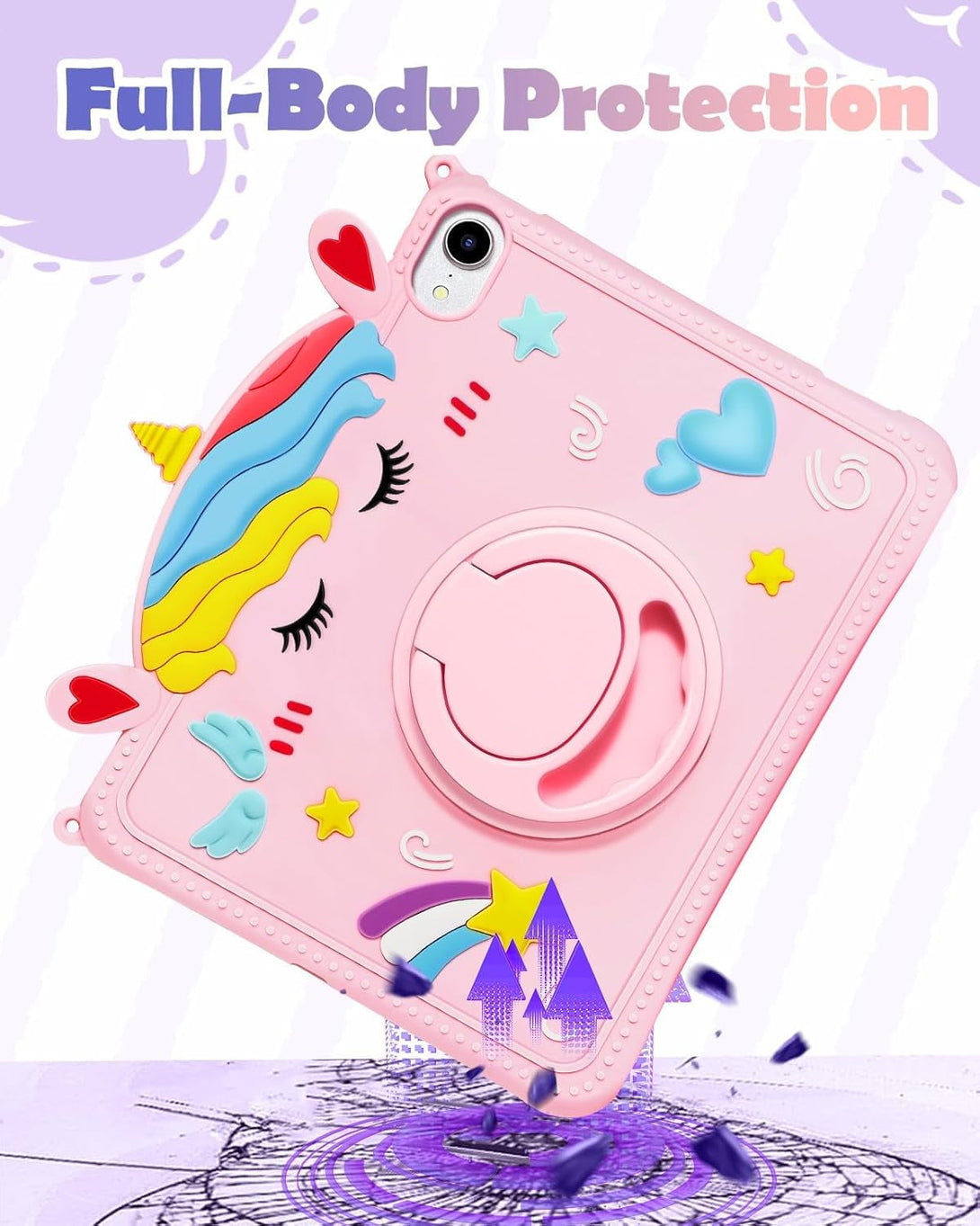 For Ipad Mini A17 Pro/6 Generation Case - 8.3 Inch Mini 7Th/6Th 2021 Gen Case with Pen Holder Cute Cartoon Unicorn Silicone Tablet Cover with Rotating Stand & Strap Girly Teens Girls Funda