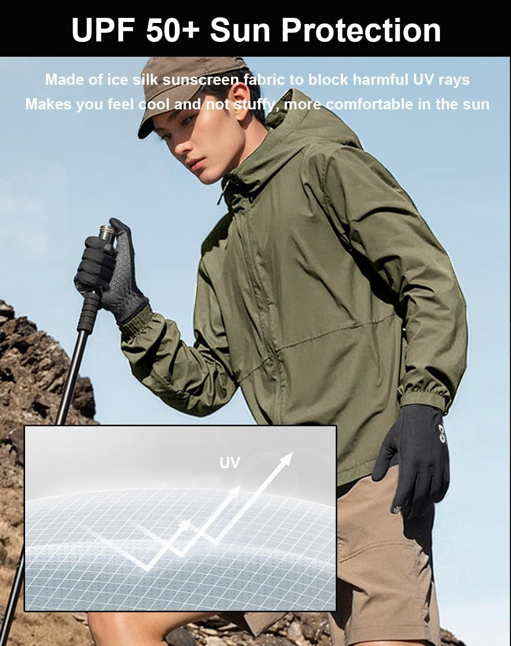 Full Finger Thin Hiking Gloves Women Men, Light Touchscreen UV Gloves for Hiking Running Workout Driving Women Men