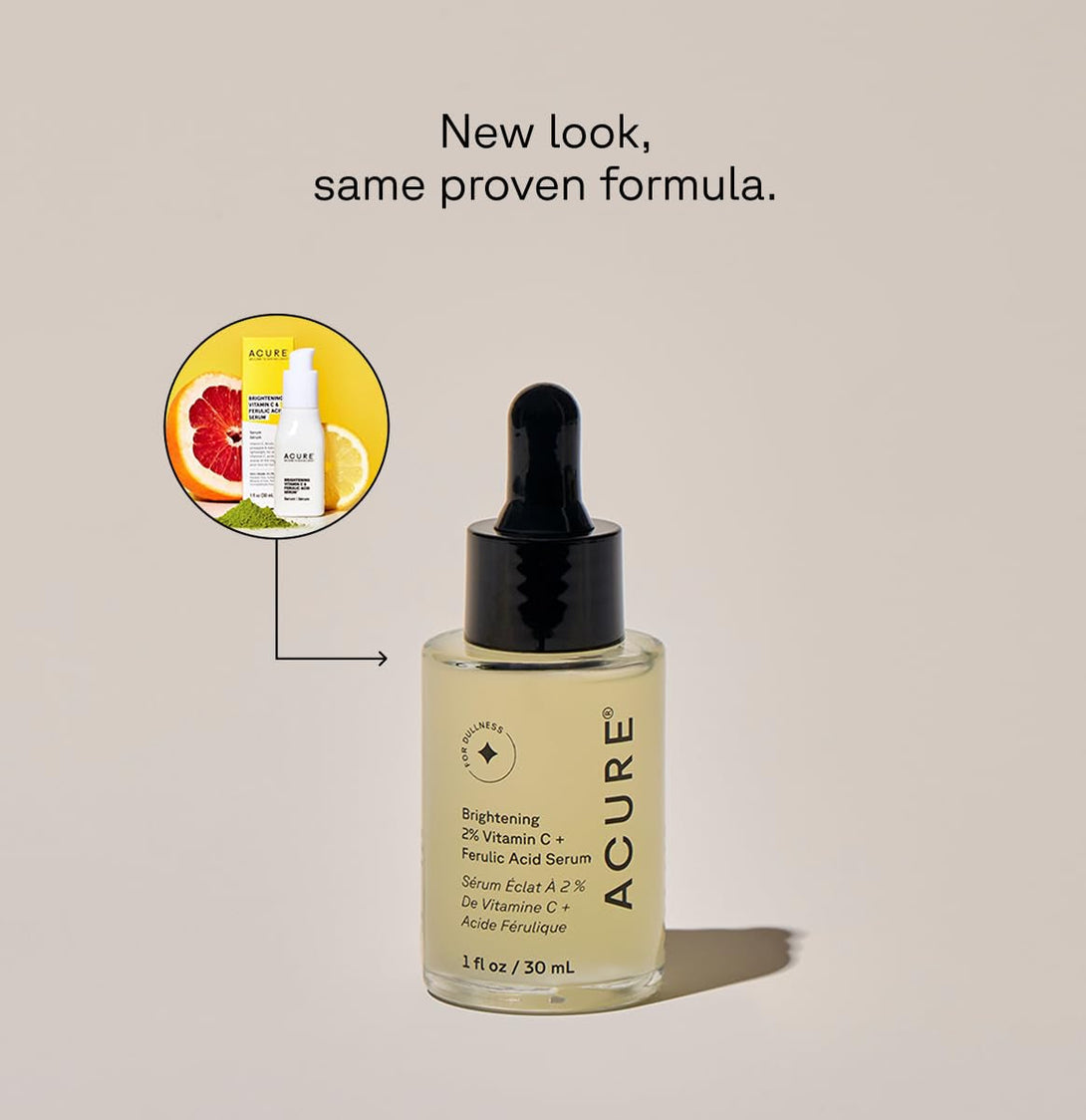ACURE Face Brightening Vitamin C & Ferulic Acid Serum - Day & Night Oil Free Glowing Facial Serum - Vitamin C, Ferulic Acid & Pineapple Extract for Natural Brighter Look - for All Skin Types 1 Fl Oz