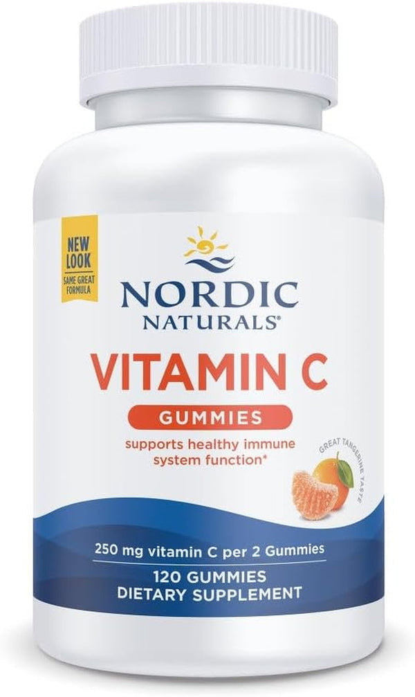 Nordic Naturals Vitamin C Gummies, Tart Tangerine - 120 Gummies - 250 Mg Vitamin C - Immune Support, Antioxidant Protection, Child Growth & Development - Non-Gmo, Vegan - 60 Servings