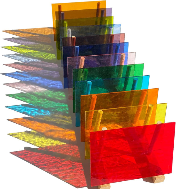 12 Sheets Transparent Stained Glass Sheet Variety Pack, 4 X 6 Inch Cathedral Art Glass Mosaic Tiles for Crafts, Stained Glass Supplies for Projects and Mosaic Work