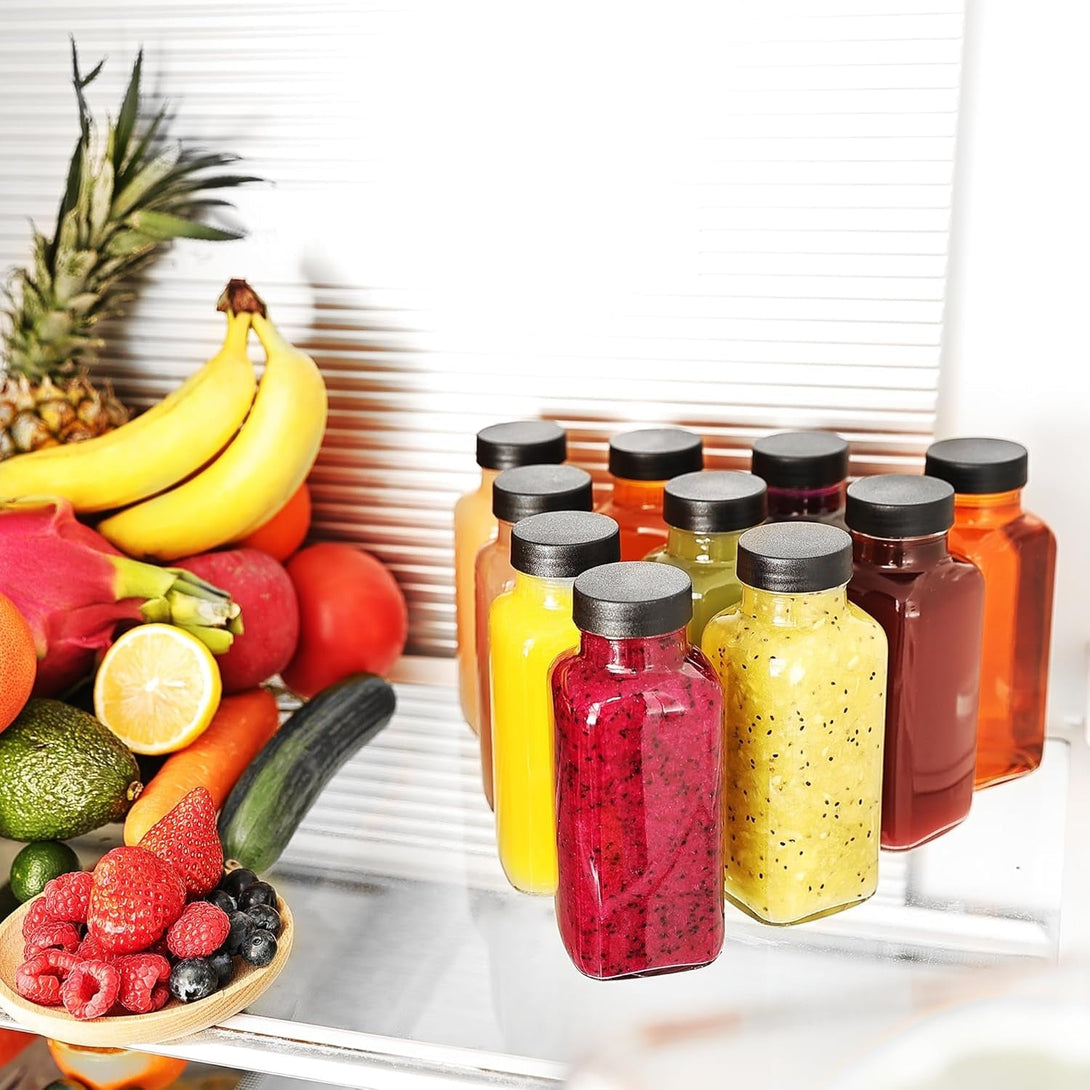16 Pack 16 OZ Glass Juice Bottles with Airtight Lids & 4 Straws & 6 Lids W Hole, Reusbale Clear Glass Homemade Drinking Jars, Glass Bottles for Juicing, Smoothies, Water, Milk, Kombucha