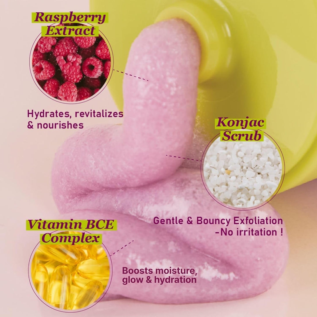 4-In-1 Konjac Jelly Face Cleanser – Gentle Daily Exfoliating, Deep Cleansing, Pore Care & Makeup Removal | Berry Smoothie Texture with Raspberry & Vitamin B+C+E Complex | Dermatologist-Tested