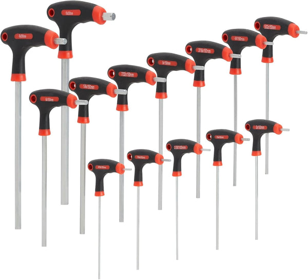14 Piece T Handle Allen Wrench Set, 7 Imperial and 7 Metric Hex Key Set (Red and Black)