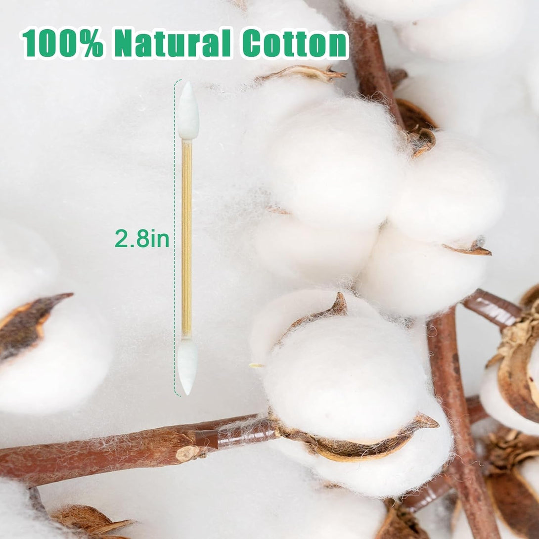 1000 Count Pointed Cotton Swabs - Double Precision Tips with Bamboo Stick for Beauty and Personal Care - for Eyebrow and Eyelash Application, Manicures and Nail Art, Cleaning Ears and Nose