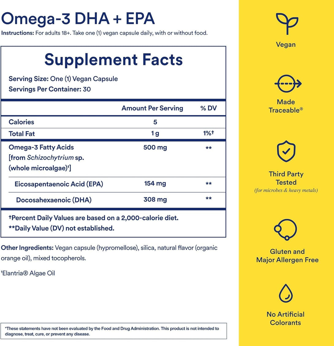 Ritual Omega 3 - Vegan - Science-Backed Dose of DHA & EPA Fatty Acids in 2:1 Ratio, Bioavailable, Brain and Heart Health Support, Minimal Burp-Back, Sustainably Sourced Microalgae, 30 Day Supply
