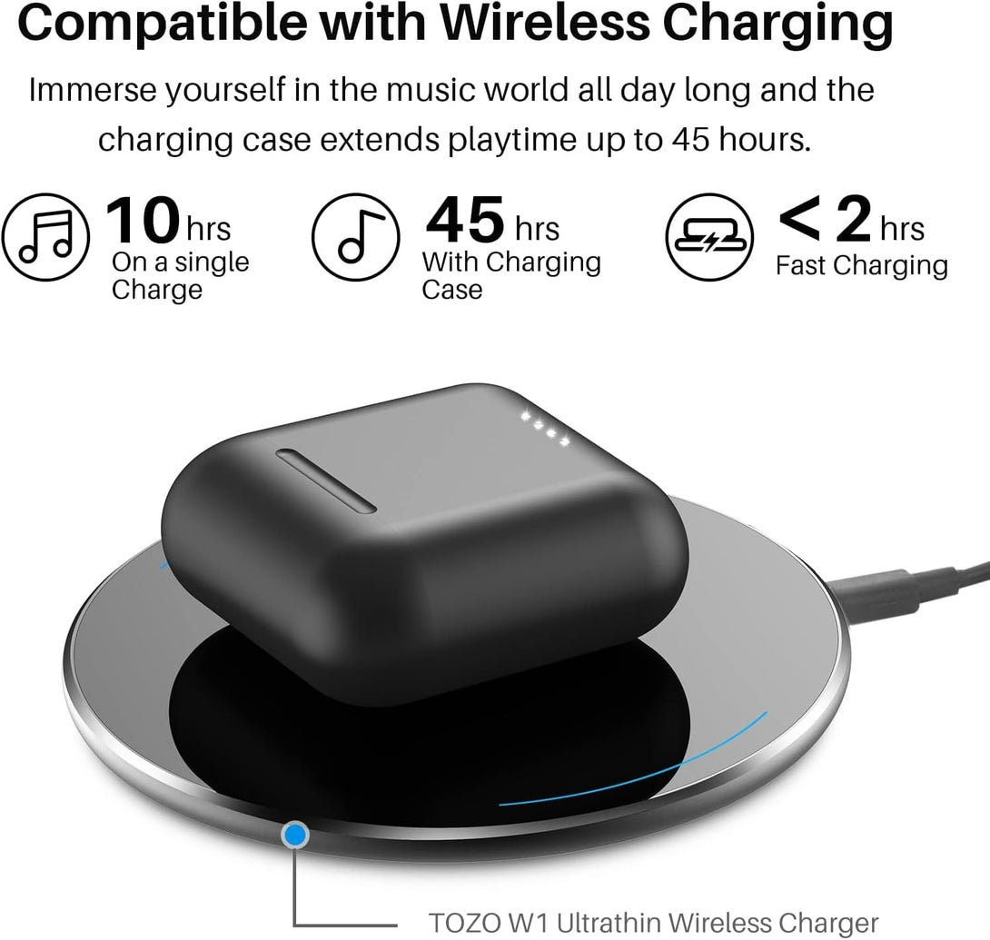 TOZO T6 True Wireless Earbuds Bluetooth 5.3 Headphones 50H Long Playtime, Wireless Charging Case, IPX8 Waterproof Stereo Earphones, Built-In Mic Calls, Headset Premium Deep Bass 32 Preset Eqs via APP