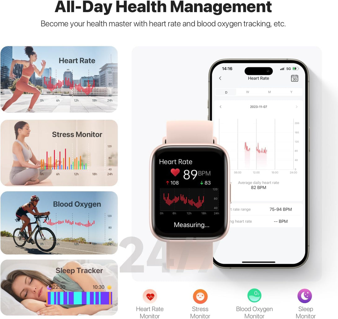 Smart Watch for Men Women - Answer/Make Calls/Quick Reply/Ai Voice Assistant, 1.83" for Android Iphone Samsung Compatible IP68 Smartwatch Blood Oxygen Heart Rate Fitness Tracker (Pink, 1.83")