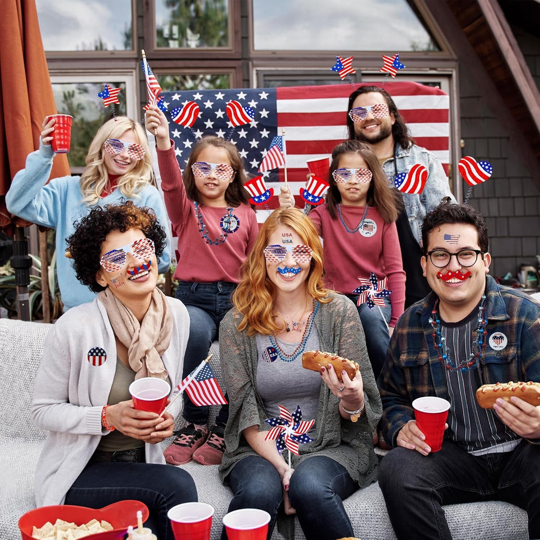 136PCS 4Th of July Accessories - Patriotic Party Favors Fourth of July Decoration Supplies Headband Shutter Glasses Tattoo Sticker Necklace Flag American Memorial Independence Day USA Themed
