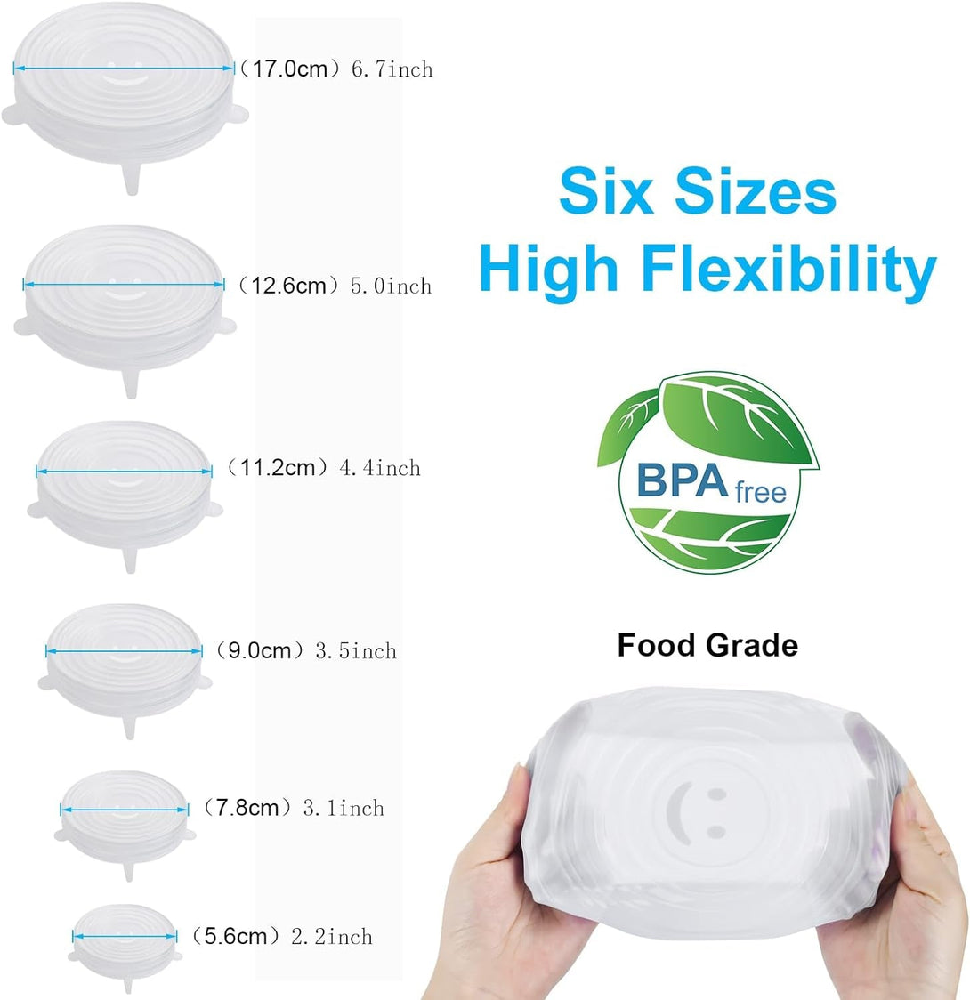 6PCS Ostwony Silicone Stretch Lids, Four Specifications of Reusable Silicone Bowl Cover, Suitable for Various Food Containers, High and Low Temperature Scenarios (Microwave Ovens, Freezers)