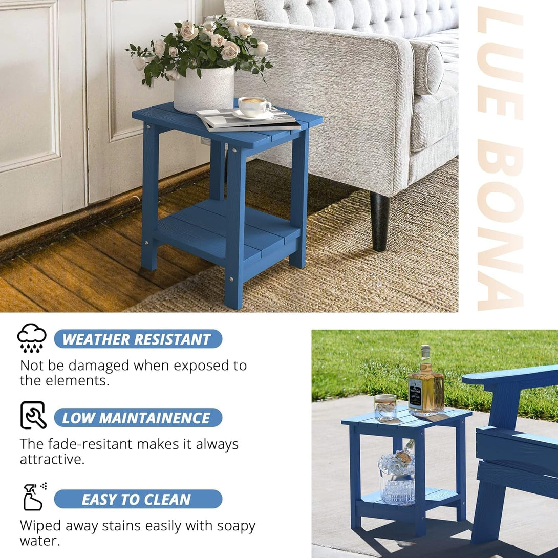 LUE BONA Adirondack Outdoor Side Table, 2-Tier Navy Blue HDPS Patio End Table Weather Resistant, Morden Side Table for Patio, Pool, Porch